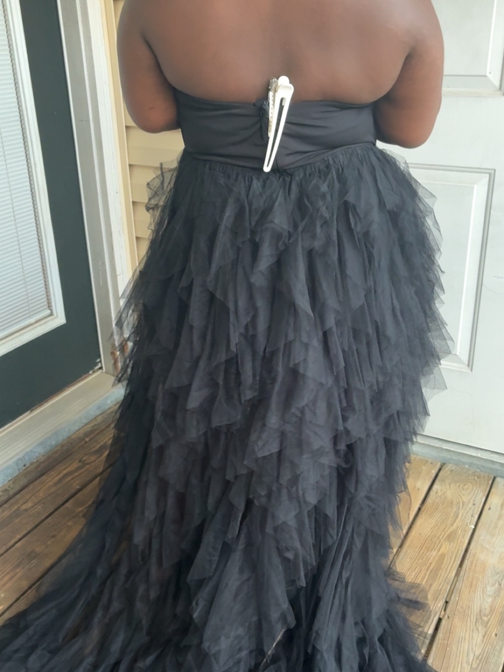 Fashion Nova Strapless Black Tulle Ruffle High-Low Gown - Picture 4 of 4